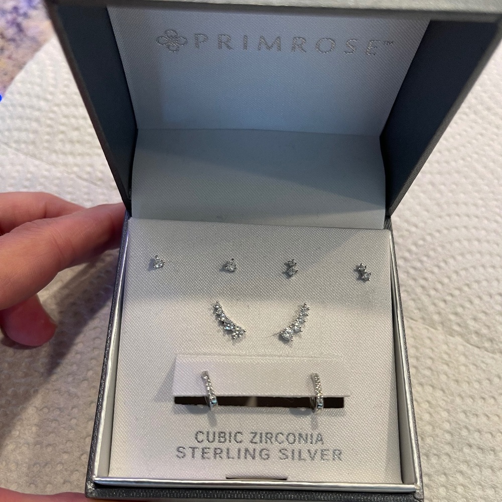 Sterling Silver Cubic Zirconia Small Earrings - 4 pairs